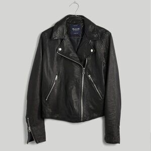 Madewell Washed Leather Motorcycle Jacket / SMALL / TRUE BLACK